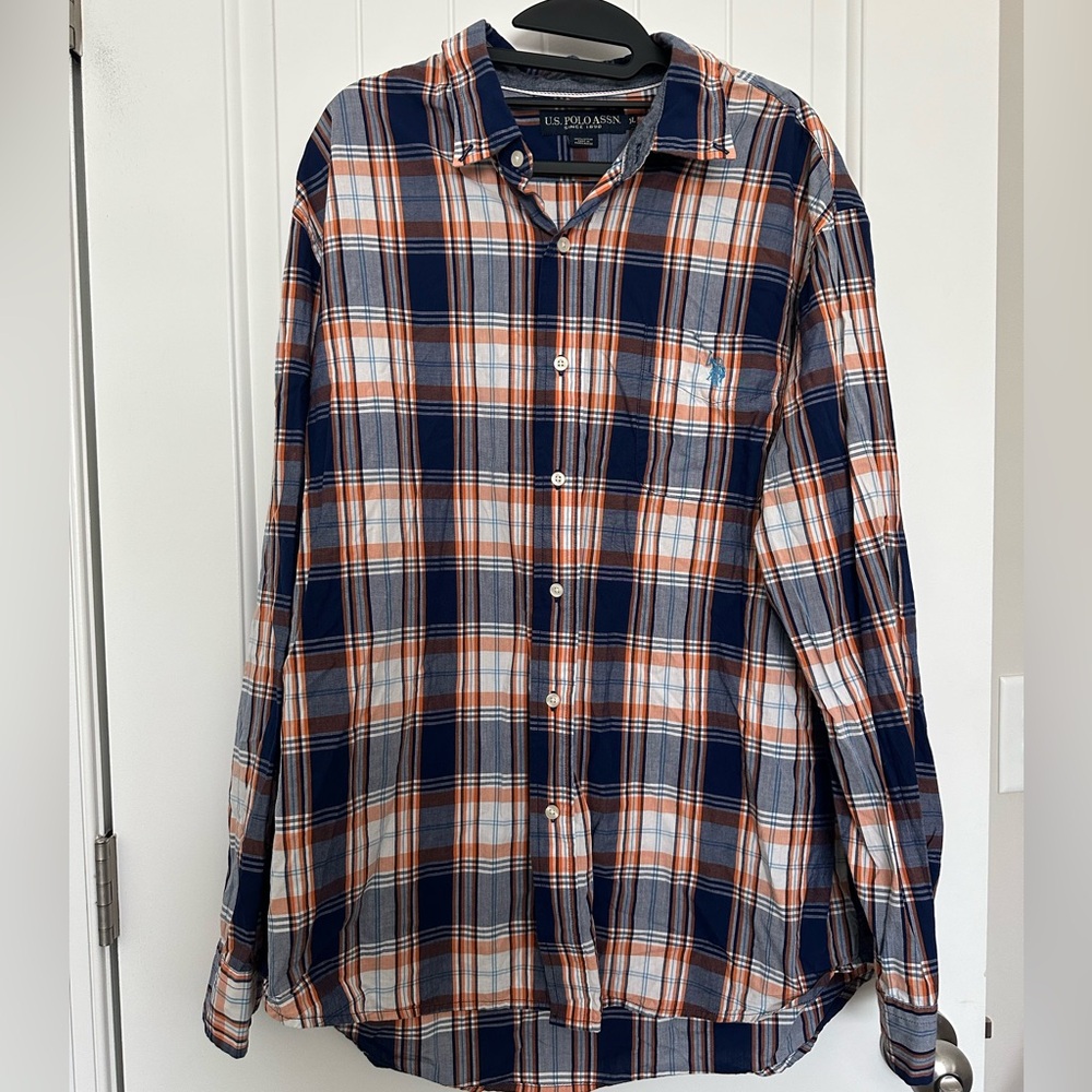 U.S. Polo Assn. Men's Navy and Orange Checkered Shirt